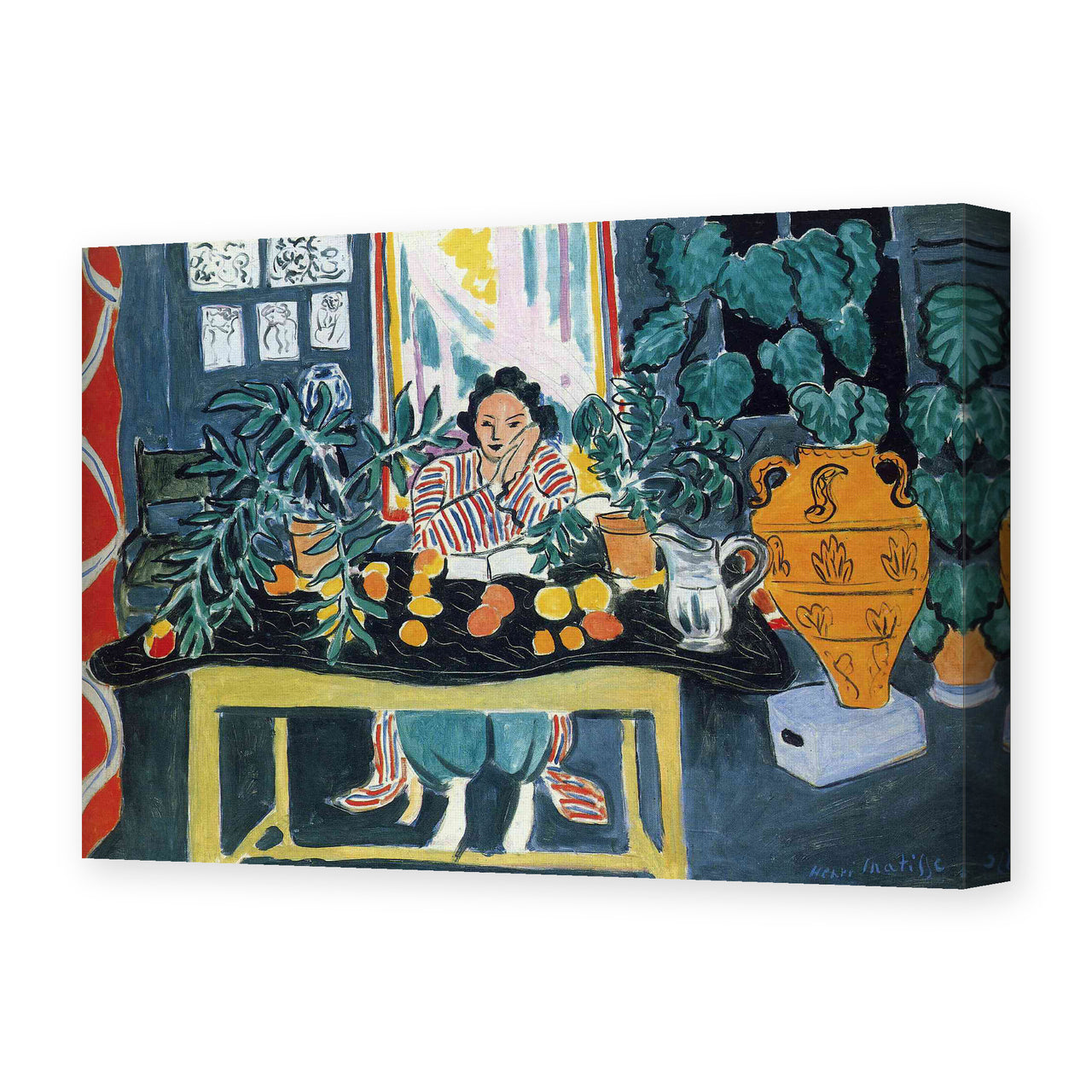 Henri Matisse's Interior with Etruscan Vase painting reproduced as a gallery-wrapped canvas print