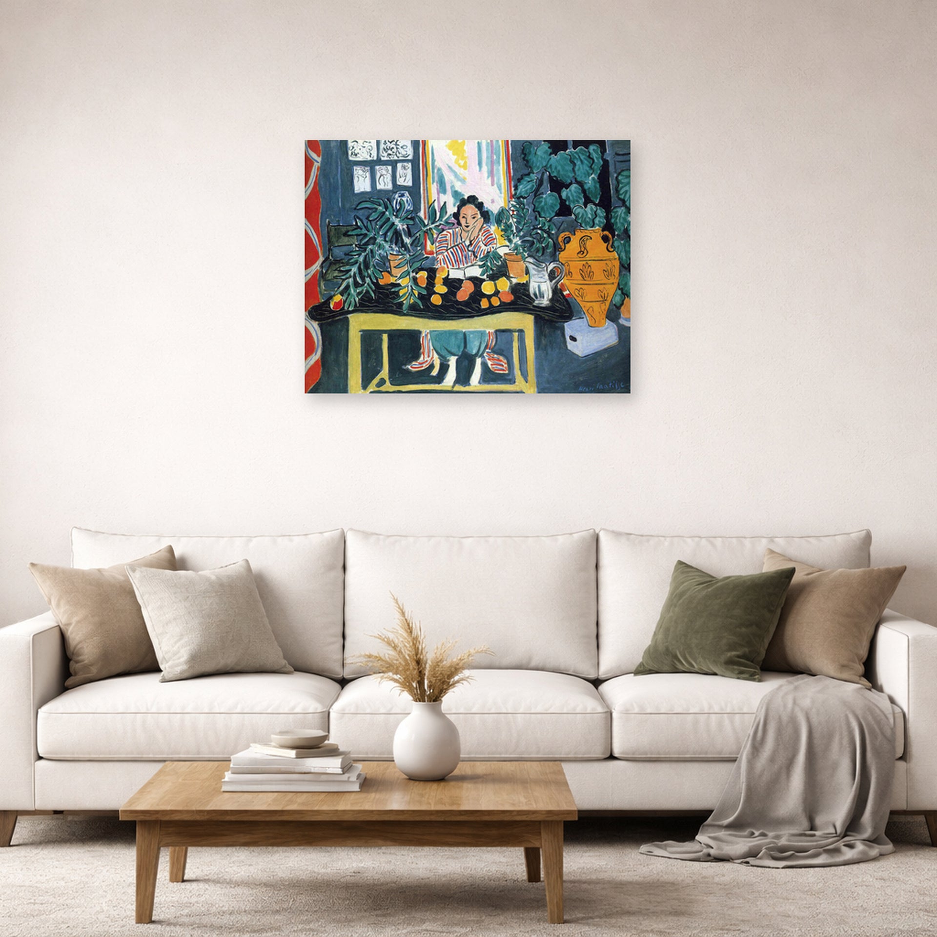 Unframed poster print of Henri Matisse's Interior with Etruscan Vase displayed in a living room, view 2