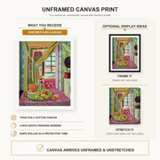 Henri Matisse - Interior with Phonograph canvas print size comparison and framing display infographic