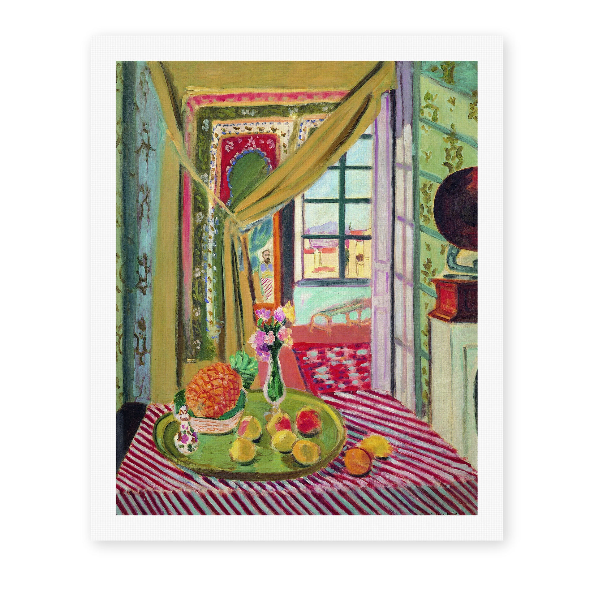 Henri Matisse's Interior with Phonograph painting reproduced as a rolled canvas print
