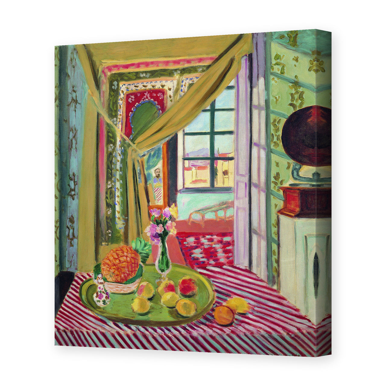 Henri Matisse's Interior with Phonograph painting reproduced as a gallery-wrapped canvas print