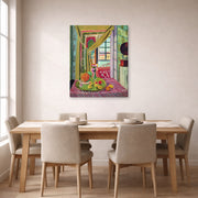 Gallery-wrapped canvas print of Henri Matisse's Interior with Phonograph hanging on a dining room wall