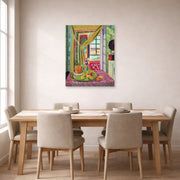 Unframed poster print of Henri Matisse's Interior with Phonograph displayed on a dining room wall