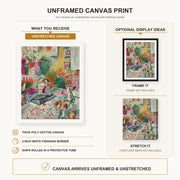 Henri Matisse - Interior with a Girl Reading canvas print size comparison and framing display infographic