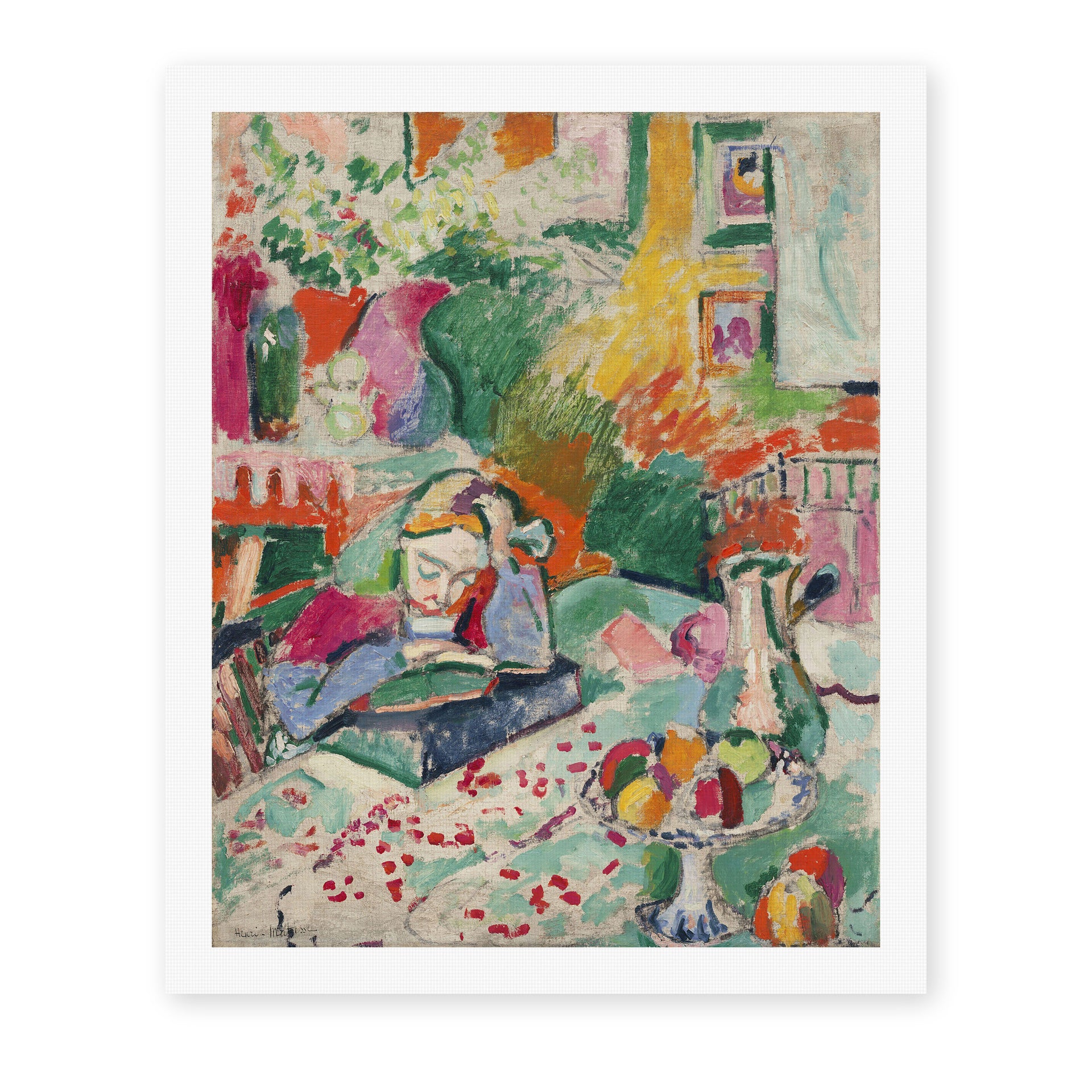 Henri Matisse's Interior with a Girl Reading painting reproduced as a rolled canvas print
