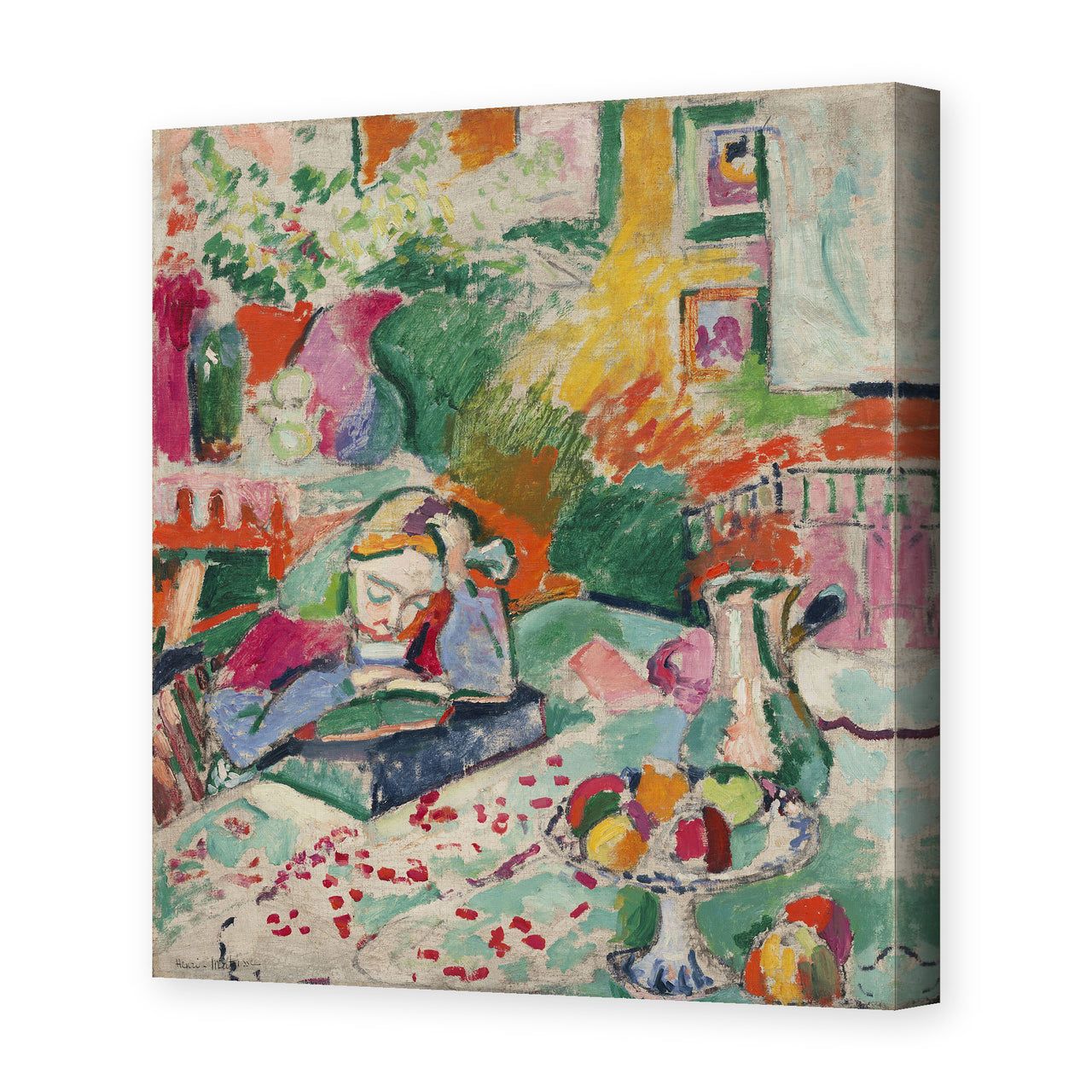 Henri Matisse's Interior with a Girl Reading painting reproduced as a gallery-wrapped canvas print