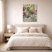 Gallery-wrapped canvas print of Henri Matisse's Interior with a Girl Reading hanging above a bed in a bedroom