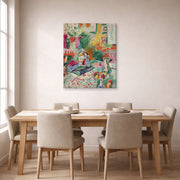 Gallery-wrapped canvas print of Henri Matisse's Interior with a Girl Reading hanging on a dining room wall