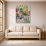 Gallery-wrapped canvas print of Henri Matisse's Interior with a Girl Reading hanging in a living room, view 1