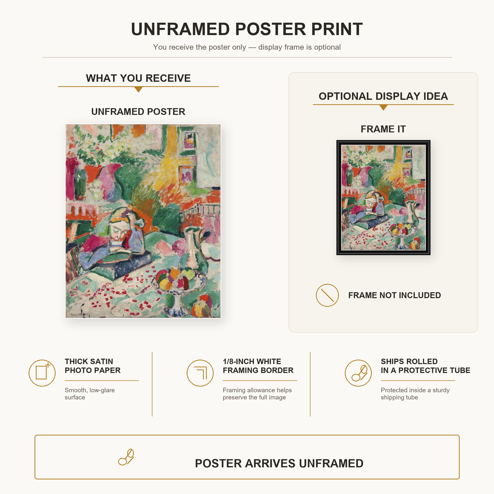 Henri Matisse - Interior with a Girl Reading poster print size comparison display infographic