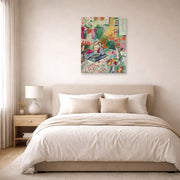 Unframed poster print of Henri Matisse's Interior with a Girl Reading displayed above a bed in a bedroom