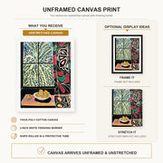 Henri Matisse - Interior with an Egyptian Curtain canvas print size comparison and framing display infographic