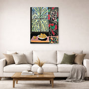 Gallery-wrapped canvas print of Henri Matisse's Interior with an Egyptian Curtain hanging in a living room, view 2