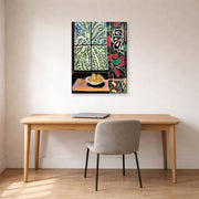 Gallery-wrapped canvas print of Henri Matisse's Interior with an Egyptian Curtain hanging in a home office