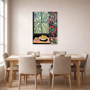 Unframed poster print of Henri Matisse's Interior with an Egyptian Curtain displayed on a dining room wall