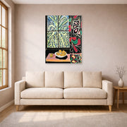 Unframed poster print of Henri Matisse's Interior with an Egyptian Curtain displayed in a living room, view 1