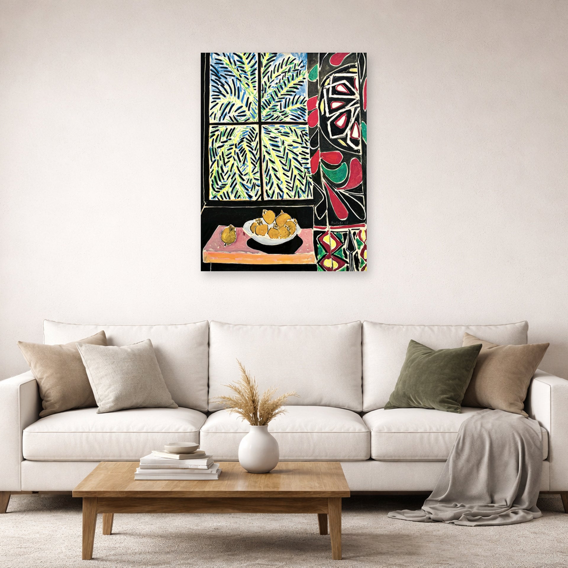 Unframed poster print of Henri Matisse's Interior with an Egyptian Curtain displayed in a living room, view 2