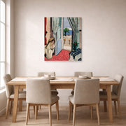 Gallery-wrapped canvas print of Henri Matisse's Interior at Nice Room at the Hotel Mediterranee hanging on a dining room wall