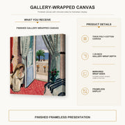 Henri Matisse - Interior at Nice Room at the Hotel Mediterranee gallery wrap canvas construction and hanging details infographic