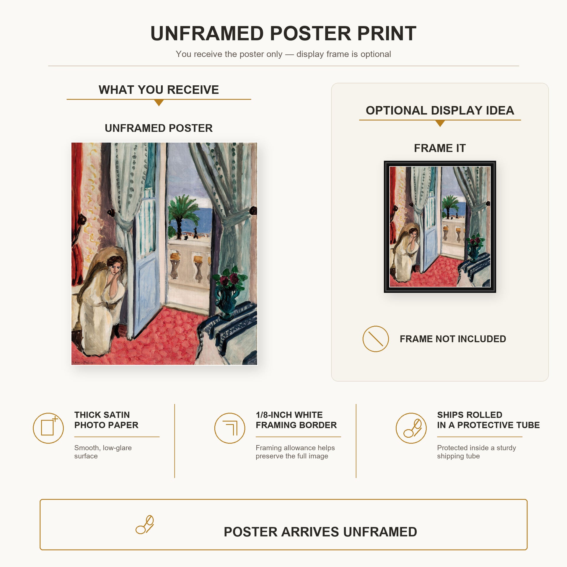 Henri Matisse - Interior at Nice Room at the Hotel Mediterranee poster print size comparison display infographic