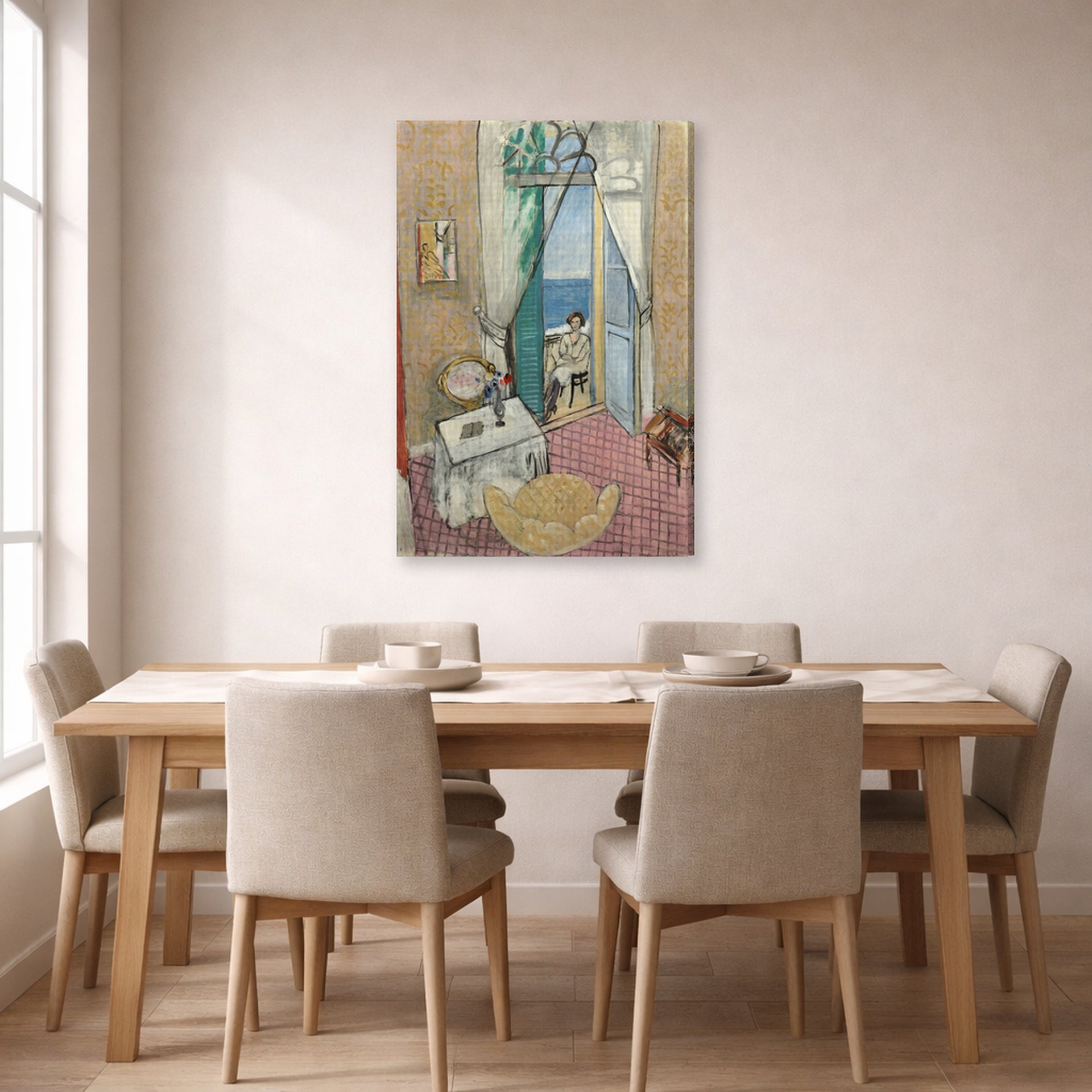 Gallery-wrapped canvas print of Henri Matisse's Interior at Nice hanging on a dining room wall