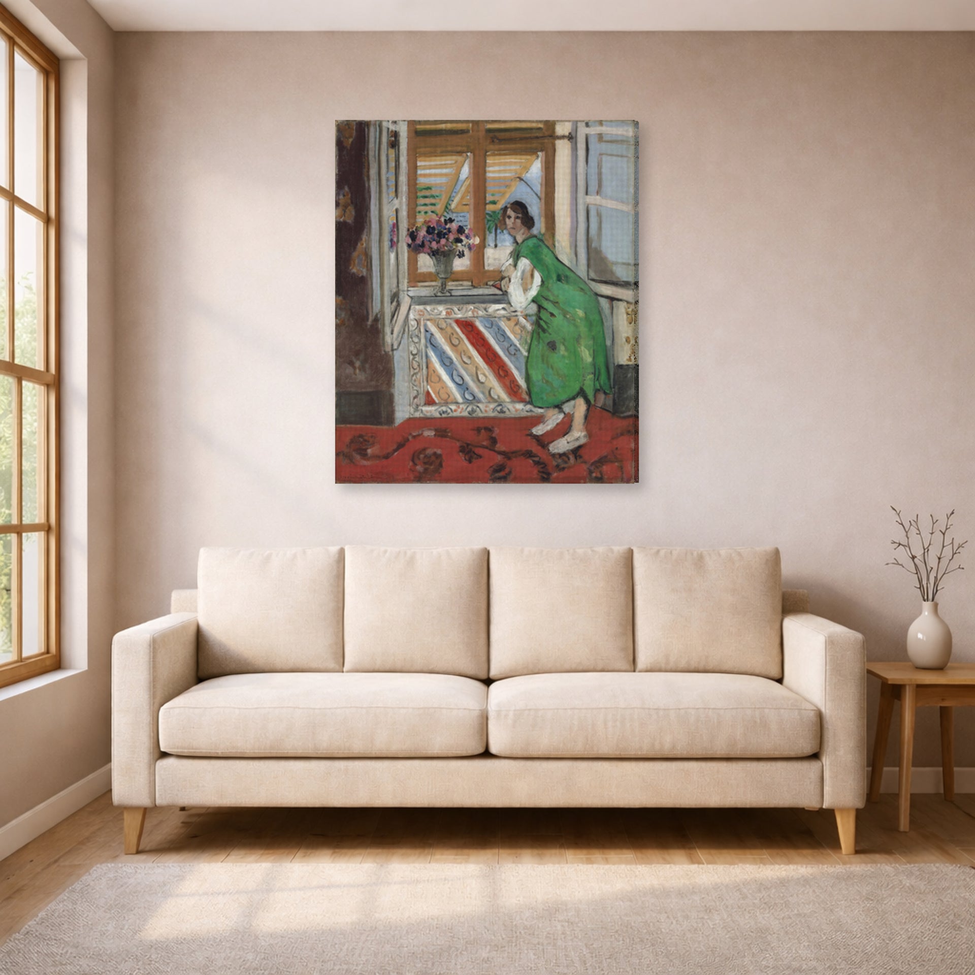 Gallery-wrapped canvas print of Henri Matisse's Jeune Fille a La Mauresque hanging in a living room, view 1