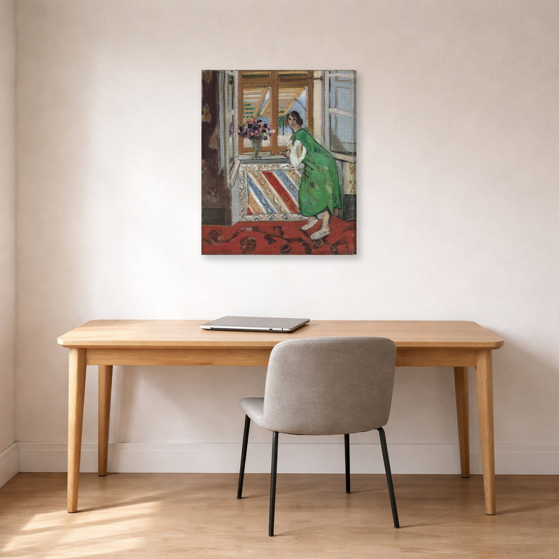 Gallery-wrapped canvas print of Henri Matisse's Jeune Fille a La Mauresque hanging in a home office