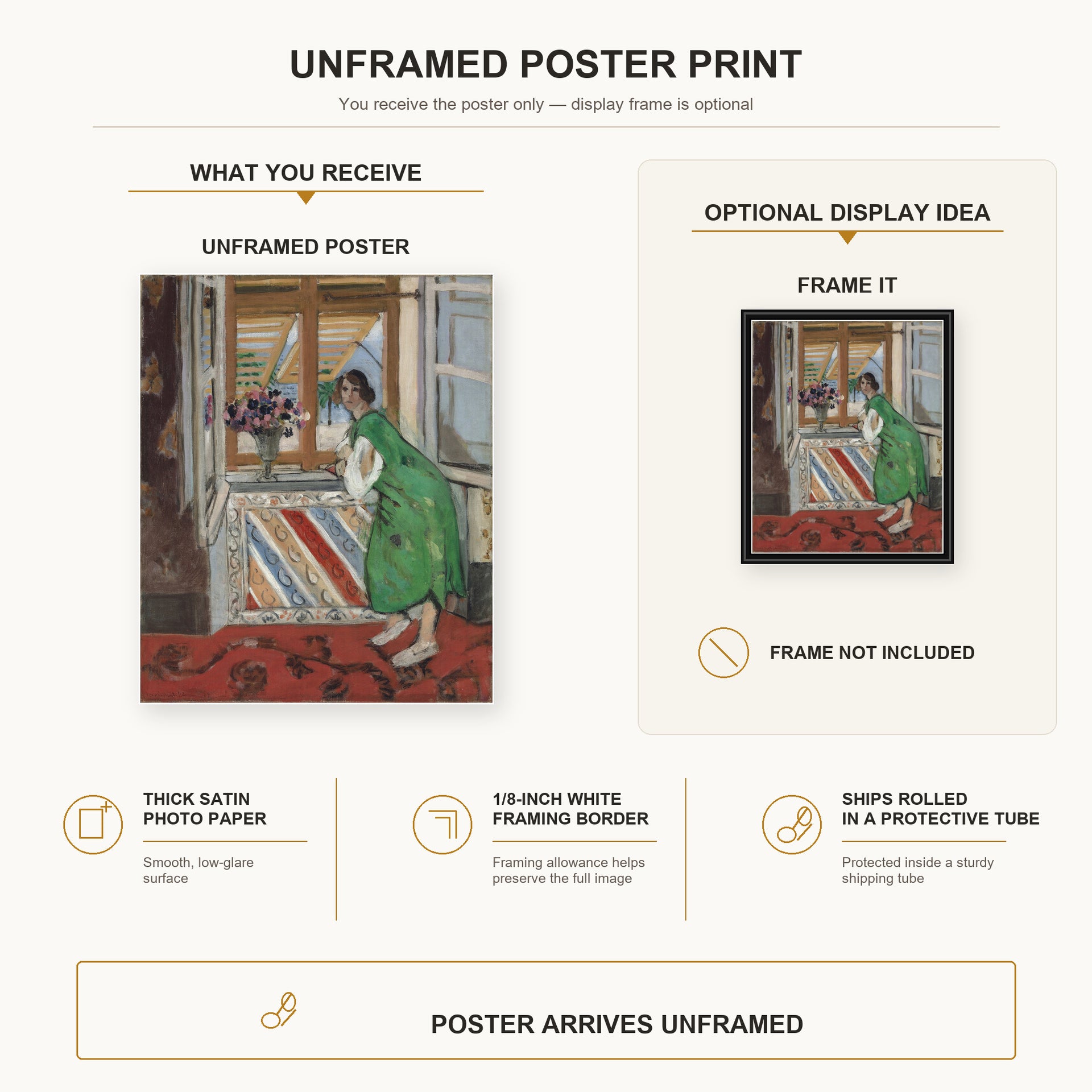 Henri Matisse - Jeune Fille a La Mauresque poster print size comparison display infographic