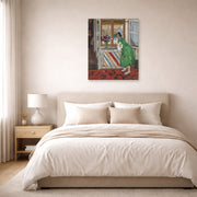 Unframed poster print of Henri Matisse's Jeune Fille a La Mauresque displayed above a bed in a bedroom