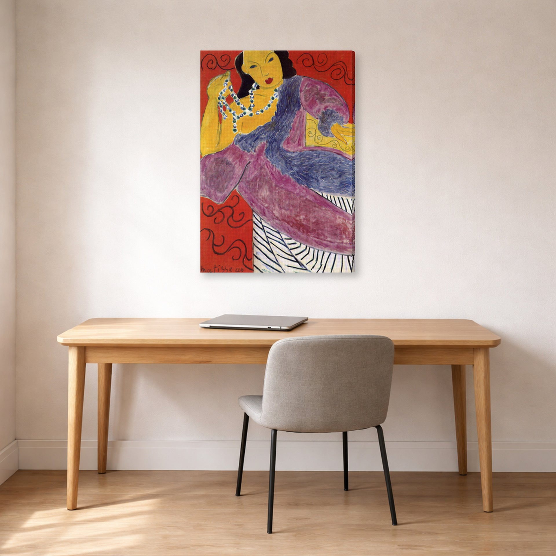 Gallery-wrapped canvas print of Henri Matisse's L'Asie (Asia) hanging in a home office
