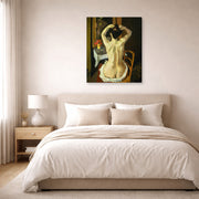 Gallery-wrapped canvas print of Henri Matisse's La Coiffure hanging above a bed in a bedroom
