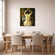 Unframed poster print of Henri Matisse's La Coiffure displayed on a dining room wall