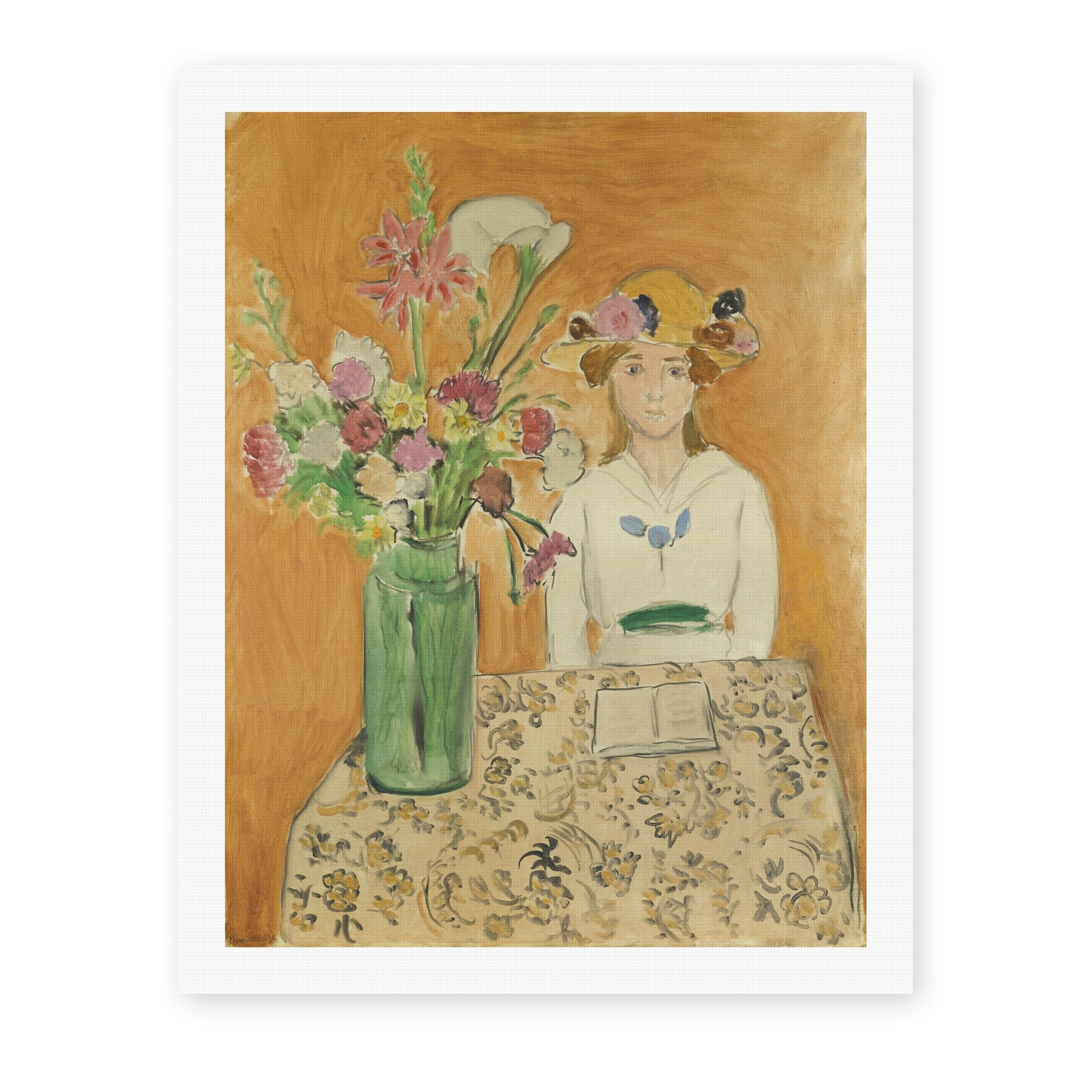 Henri Matisse's La Fille En Blanc Et Le Bouquet painting reproduced as a rolled canvas print