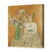 Henri Matisse's La Fille En Blanc Et Le Bouquet painting reproduced as a gallery-wrapped canvas print
