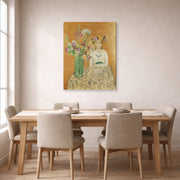 Gallery-wrapped canvas print of Henri Matisse's La Fille En Blanc Et Le Bouquet hanging on a dining room wall