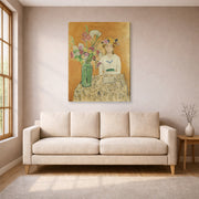 Gallery-wrapped canvas print of Henri Matisse's La Fille En Blanc Et Le Bouquet hanging in a living room, view 1