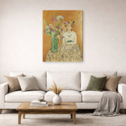 Gallery-wrapped canvas print of Henri Matisse's La Fille En Blanc Et Le Bouquet hanging in a living room, view 2