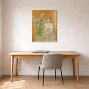 Gallery-wrapped canvas print of Henri Matisse's La Fille En Blanc Et Le Bouquet hanging in a home office