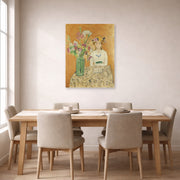 Unframed poster print of Henri Matisse's La Fille En Blanc Et Le Bouquet displayed on a dining room wall