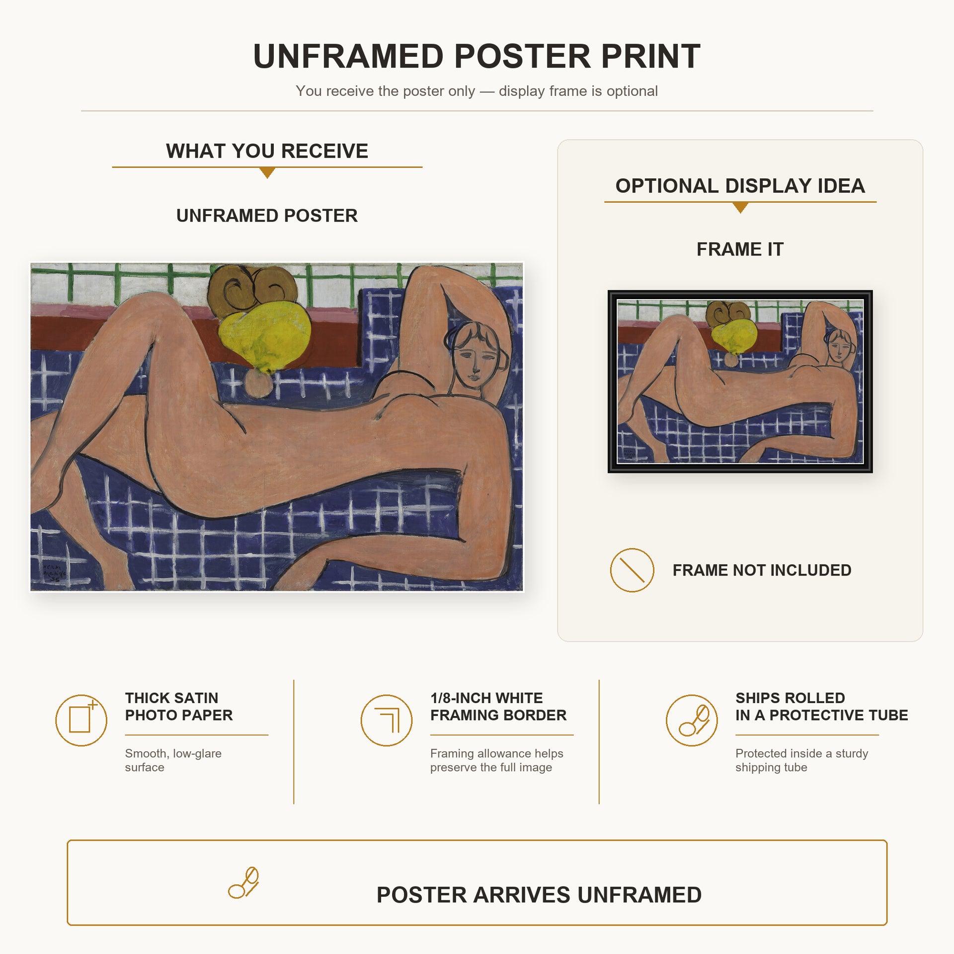 Henri Matisse - Large Reclining Nude poster print size comparison display infographic