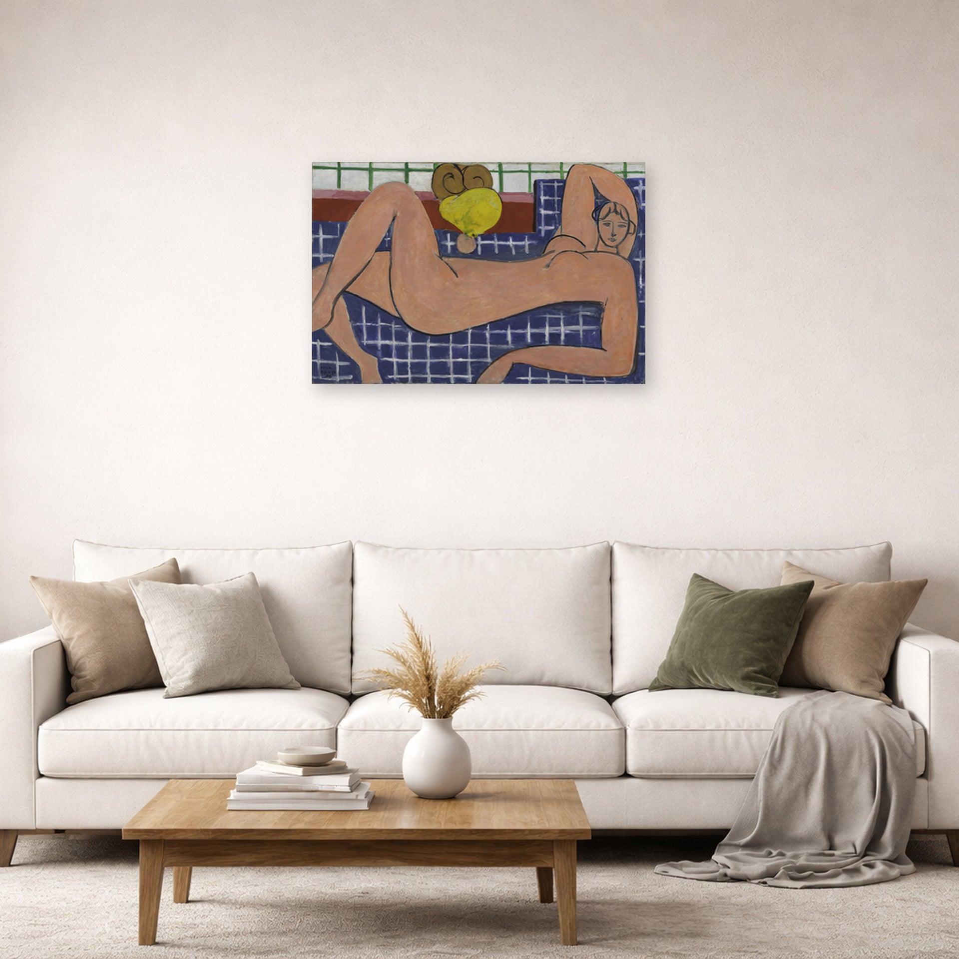Unframed poster print of Henri Matisse's Large Reclining Nude displayed in a living room, view 2