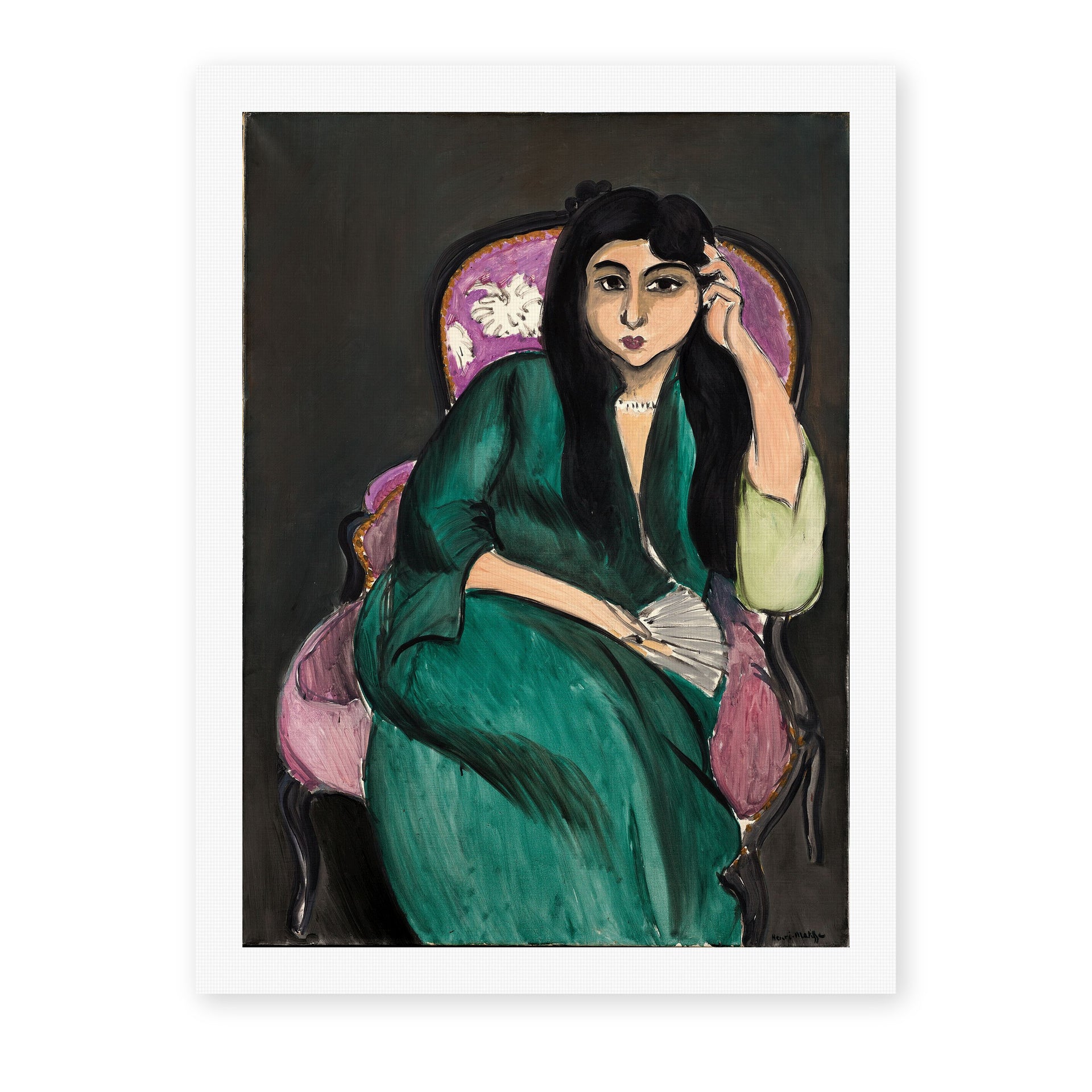 Henri Matisse's Laurette in a Green Robe painting reproduced as a rolled canvas print