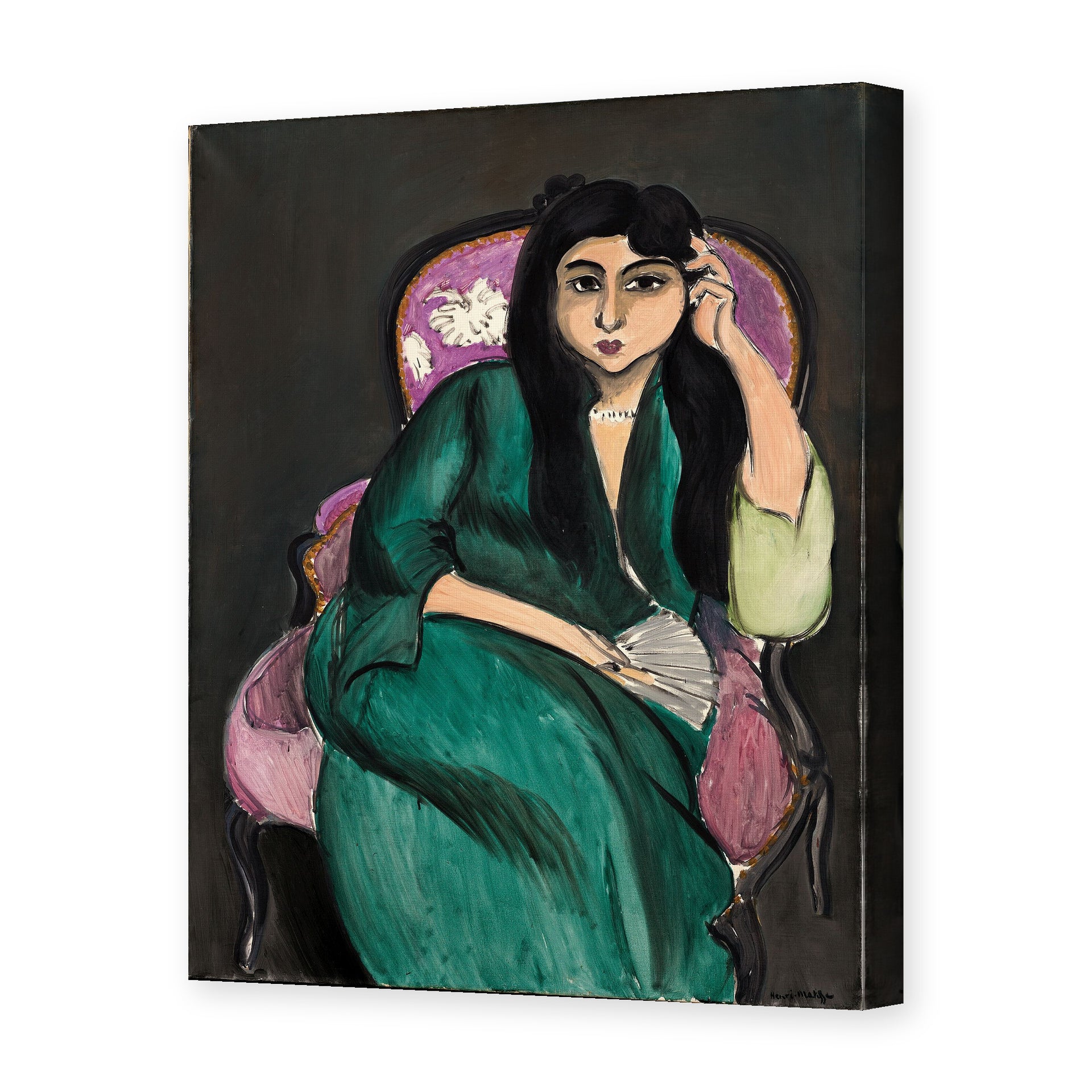 Henri Matisse's Laurette in a Green Robe painting reproduced as a gallery-wrapped canvas print