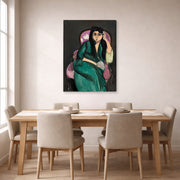 Gallery-wrapped canvas print of Henri Matisse's Laurette in a Green Robe hanging on a dining room wall