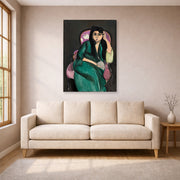 Gallery-wrapped canvas print of Henri Matisse's Laurette in a Green Robe hanging in a living room, view 1