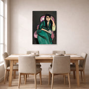 Unframed poster print of Henri Matisse's Laurette in a Green Robe displayed on a dining room wall