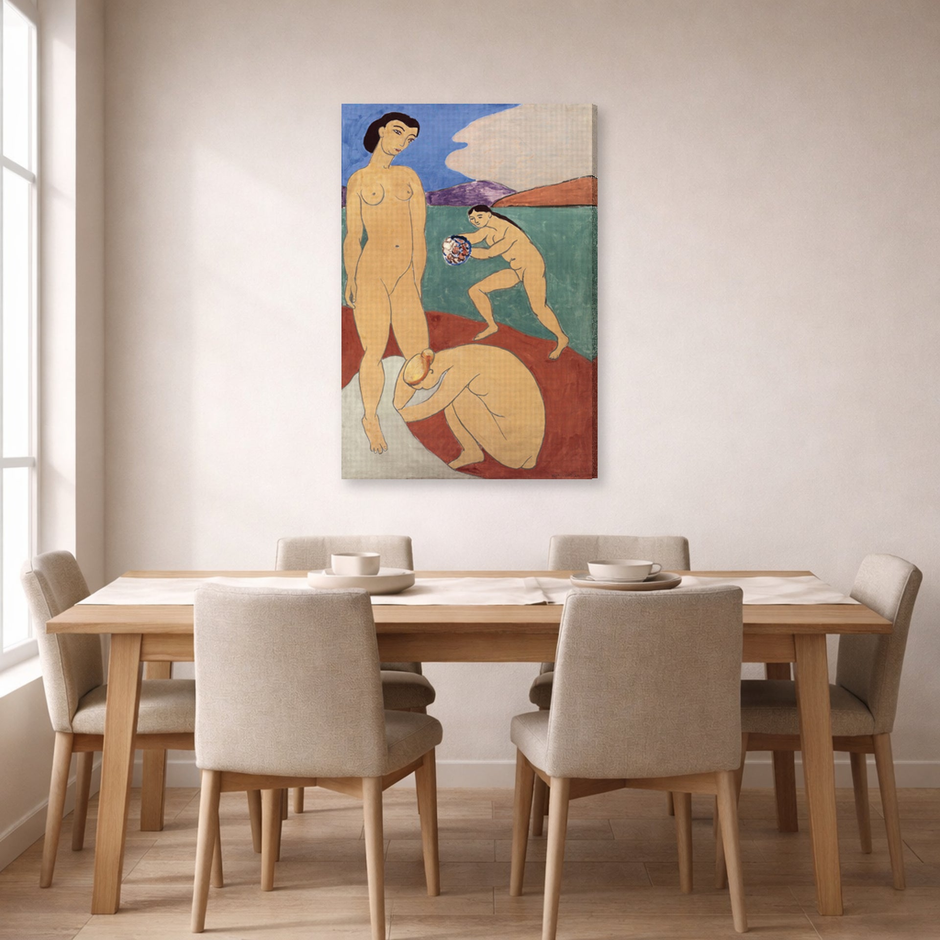 Gallery-wrapped canvas print of Henri Matisse's Le Luxe II hanging on a dining room wall