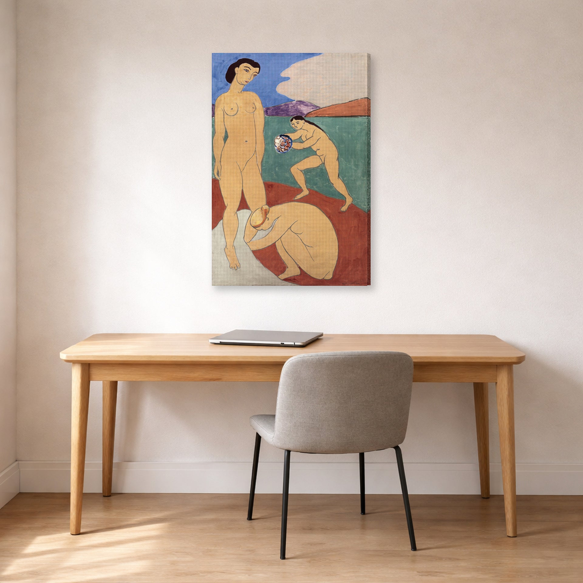 Gallery-wrapped canvas print of Henri Matisse's Le Luxe II hanging in a home office