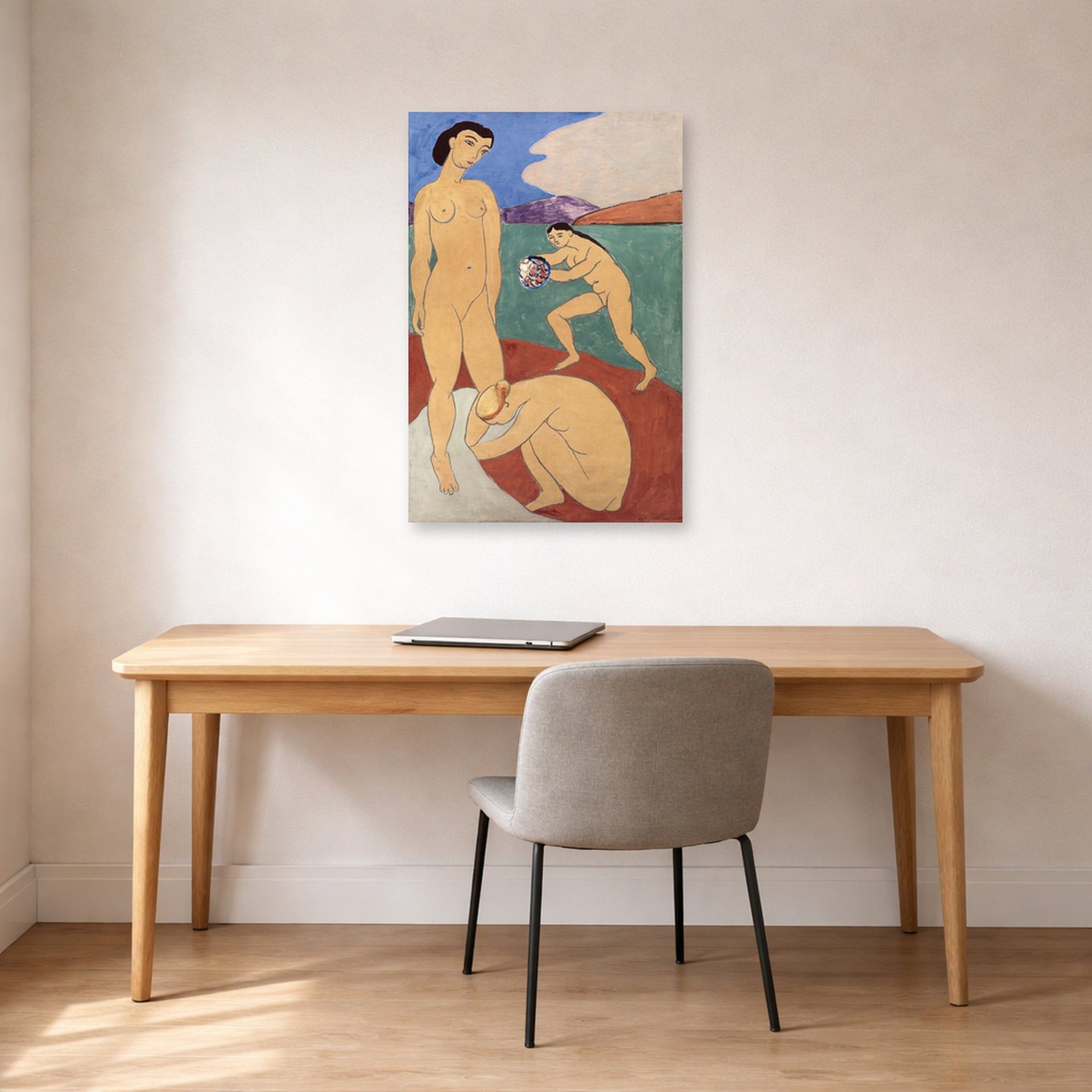 Unframed poster print of Henri Matisse's Le Luxe II displayed in a home office