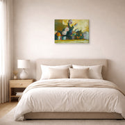 Gallery-wrapped canvas print of Henri Matisse's Les Boules De Neige (snowballs) hanging above a bed in a bedroom